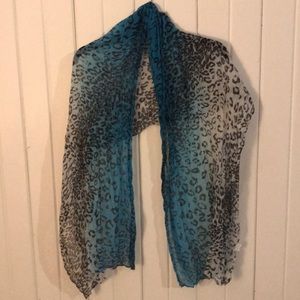 Blue white and black leopard print scarf